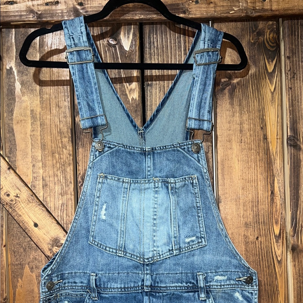 We The Free Blue Distressed Denim Overalls - Picture 3 of 5